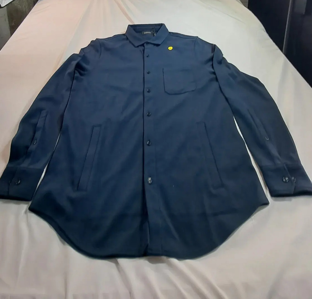 Bugatchi Mens Button Front Shirt Medium Navy Long Sleeve Stretch Poly Blend